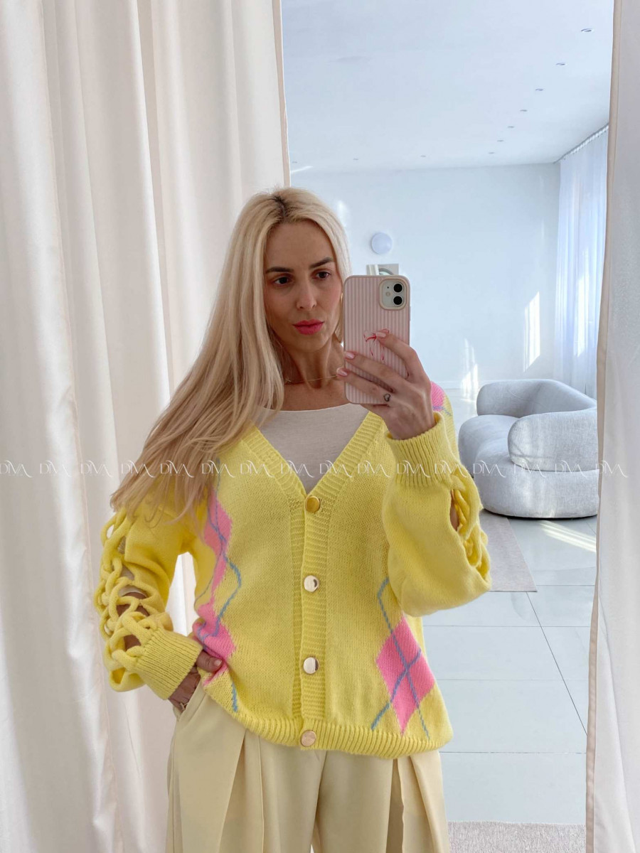 Kardigan s prepletaním na rukávoch žltý AB 64