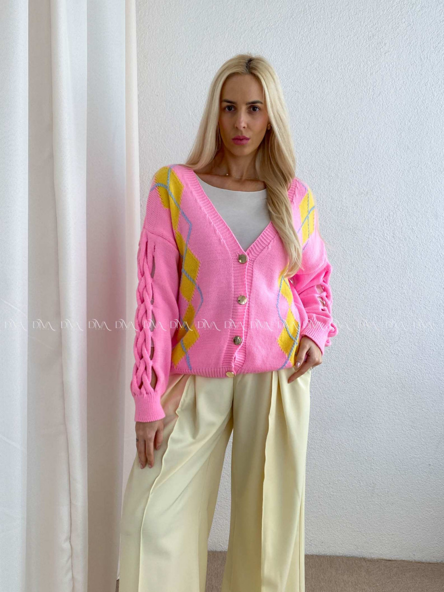 Kardigan s prepletaním na rukávoch ružový AB 64