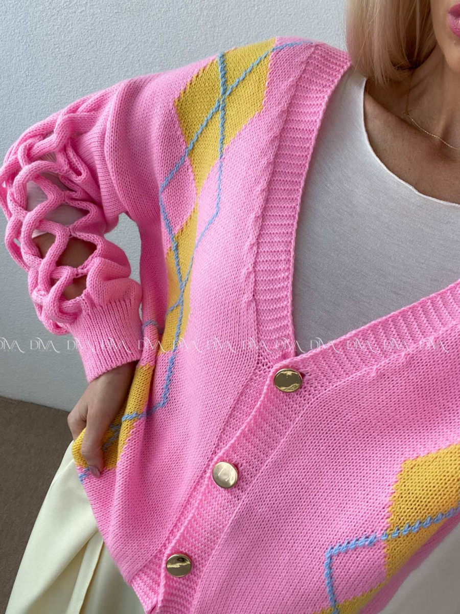 Kardigan s prepletaním na rukávoch ružový AB 64