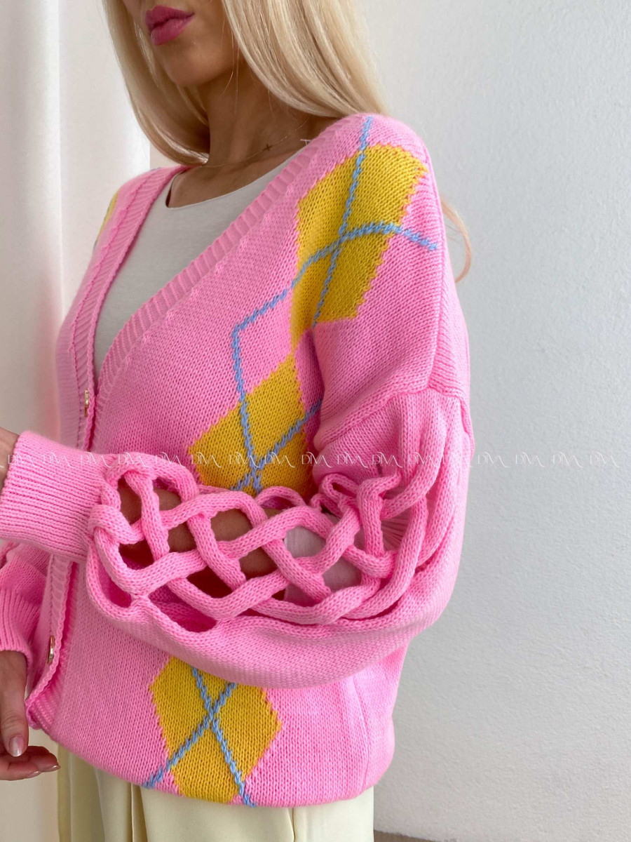 Kardigan s prepletaním na rukávoch ružový AB 64