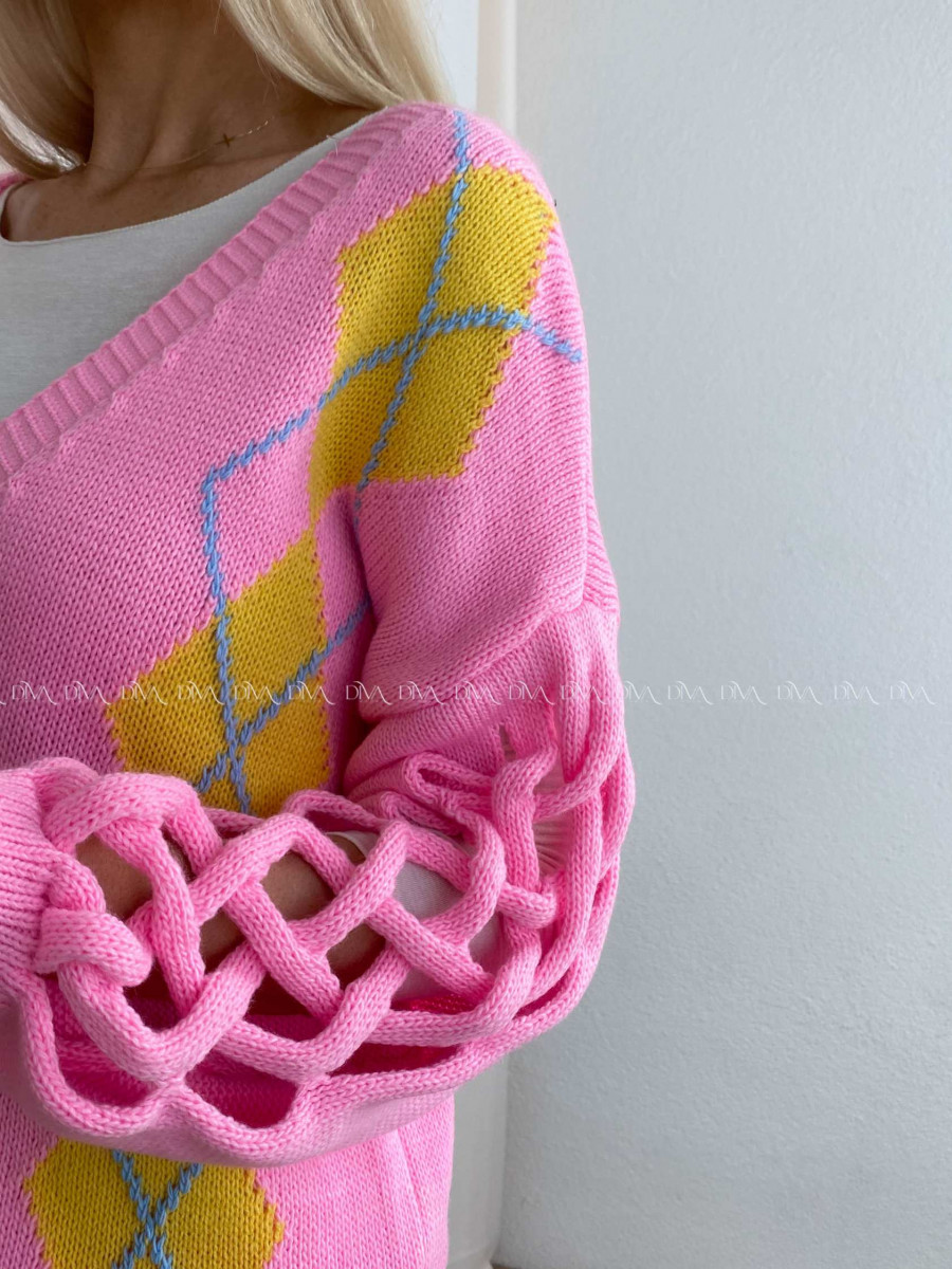 Kardigan s prepletaním na rukávoch ružový AB 64