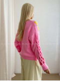 Kardigan s prepletaním na rukávoch ružový AB 64