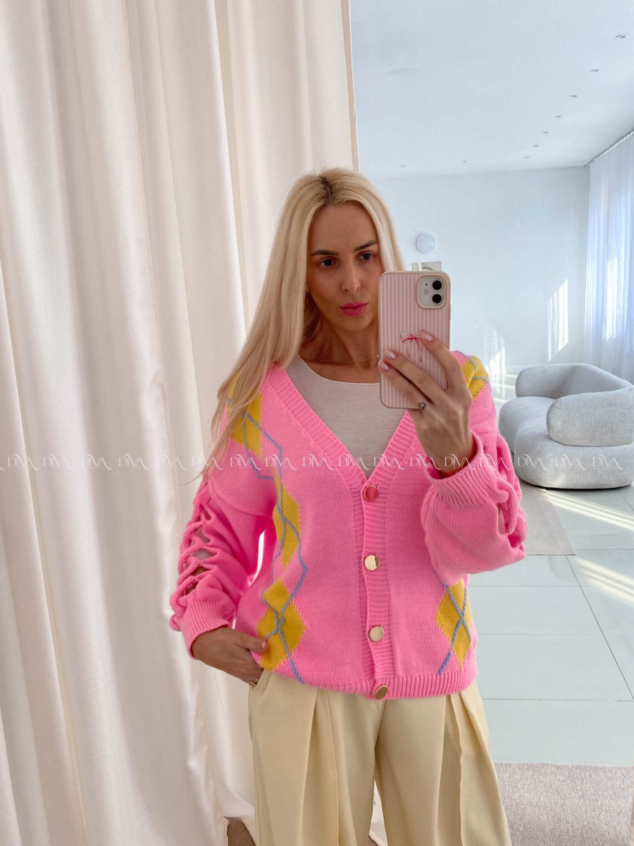 Kardigan s prepletaním na rukávoch ružový AB 64