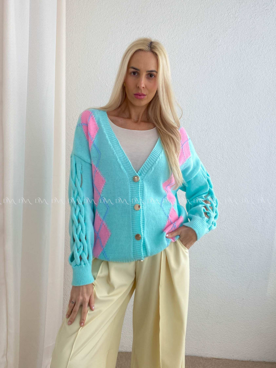 Kardigan s prepletaním na rukávoch mint AB 64