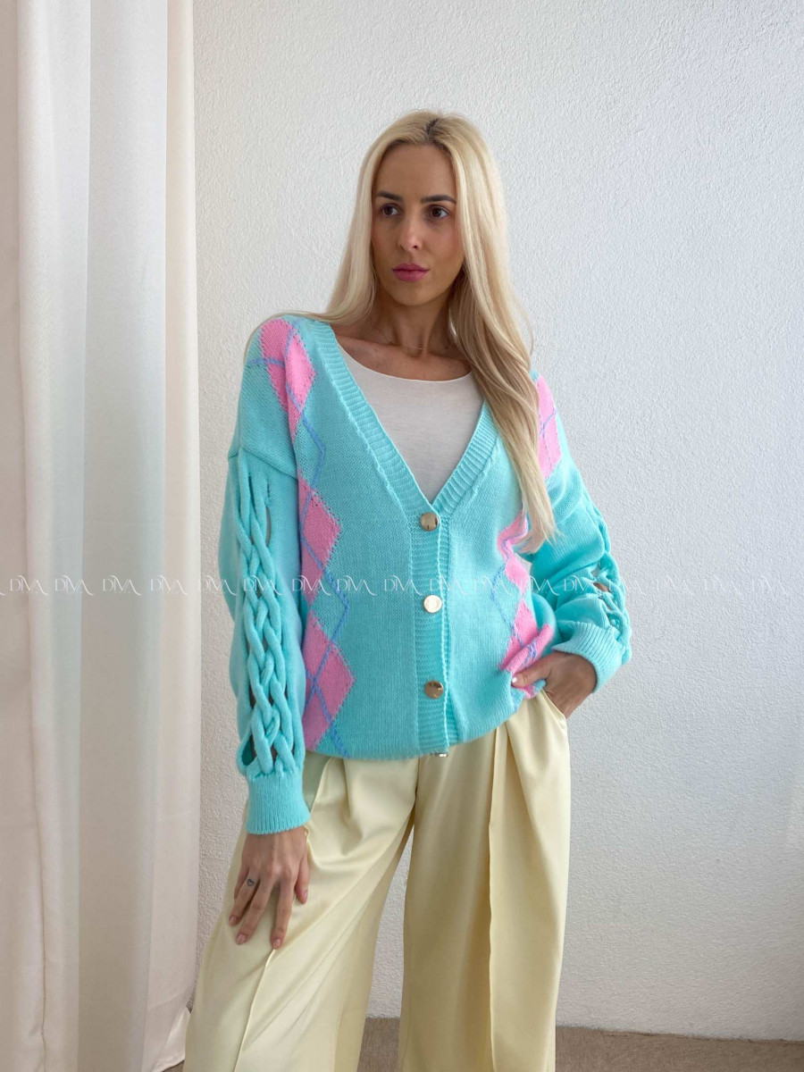 Kardigan s prepletaním na rukávoch mint AB 64