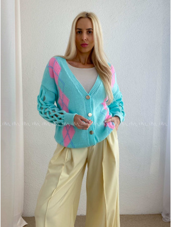 Kardigan s prepletaním na rukávoch mint AB 64