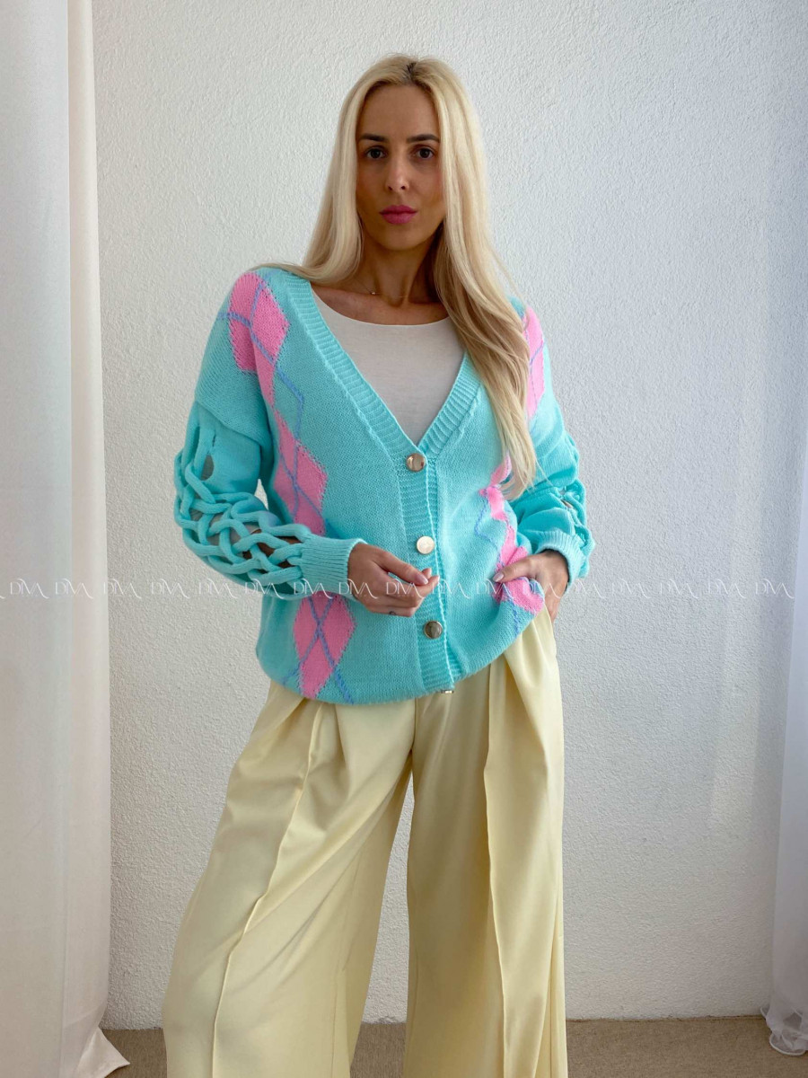 Kardigan s prepletaním na rukávoch mint AB 64