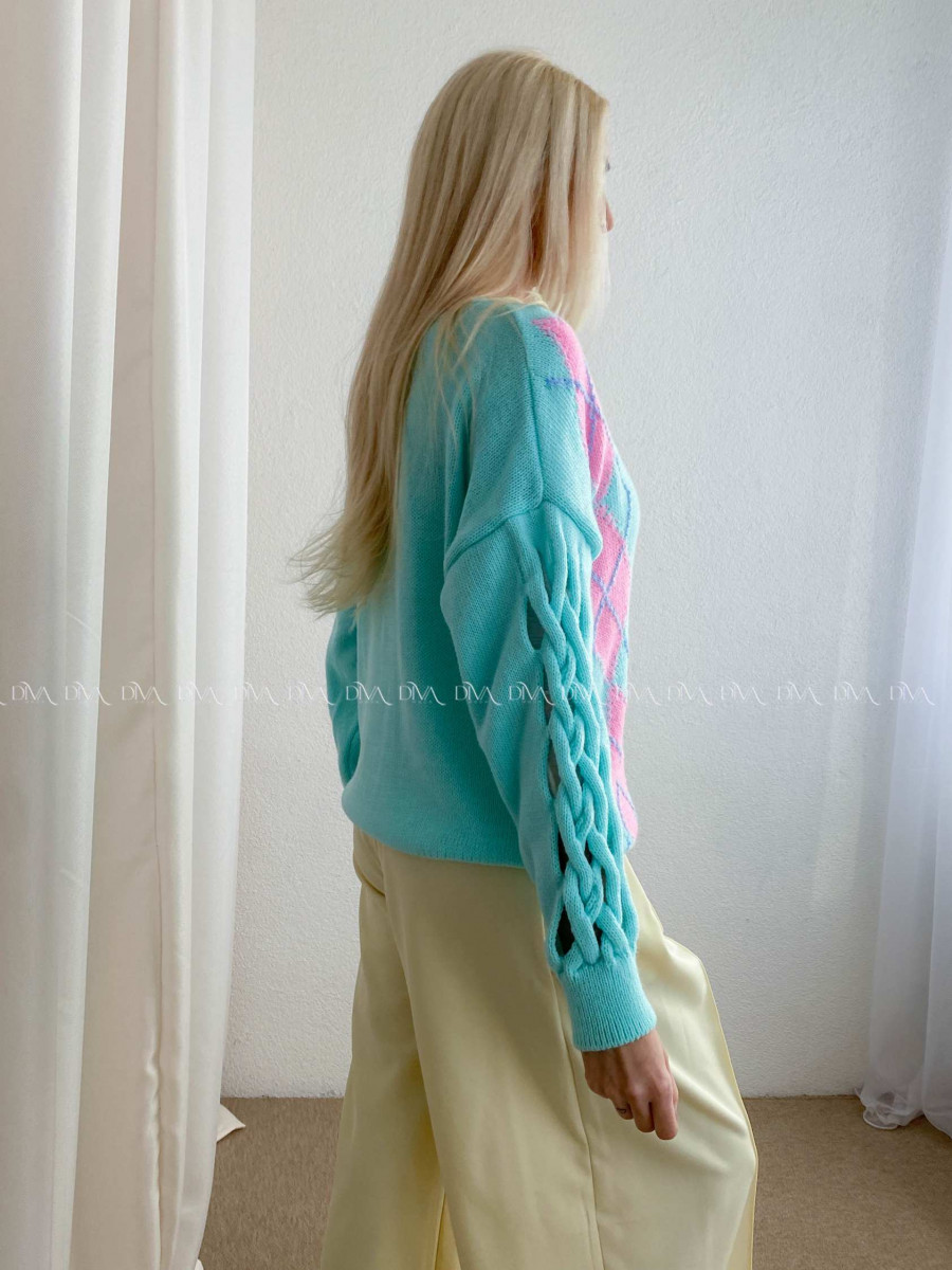 Kardigan s prepletaním na rukávoch mint AB 64