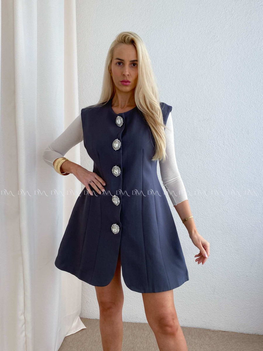 Elegantné šedé šaty so zdobenými gombíkmi AB 85