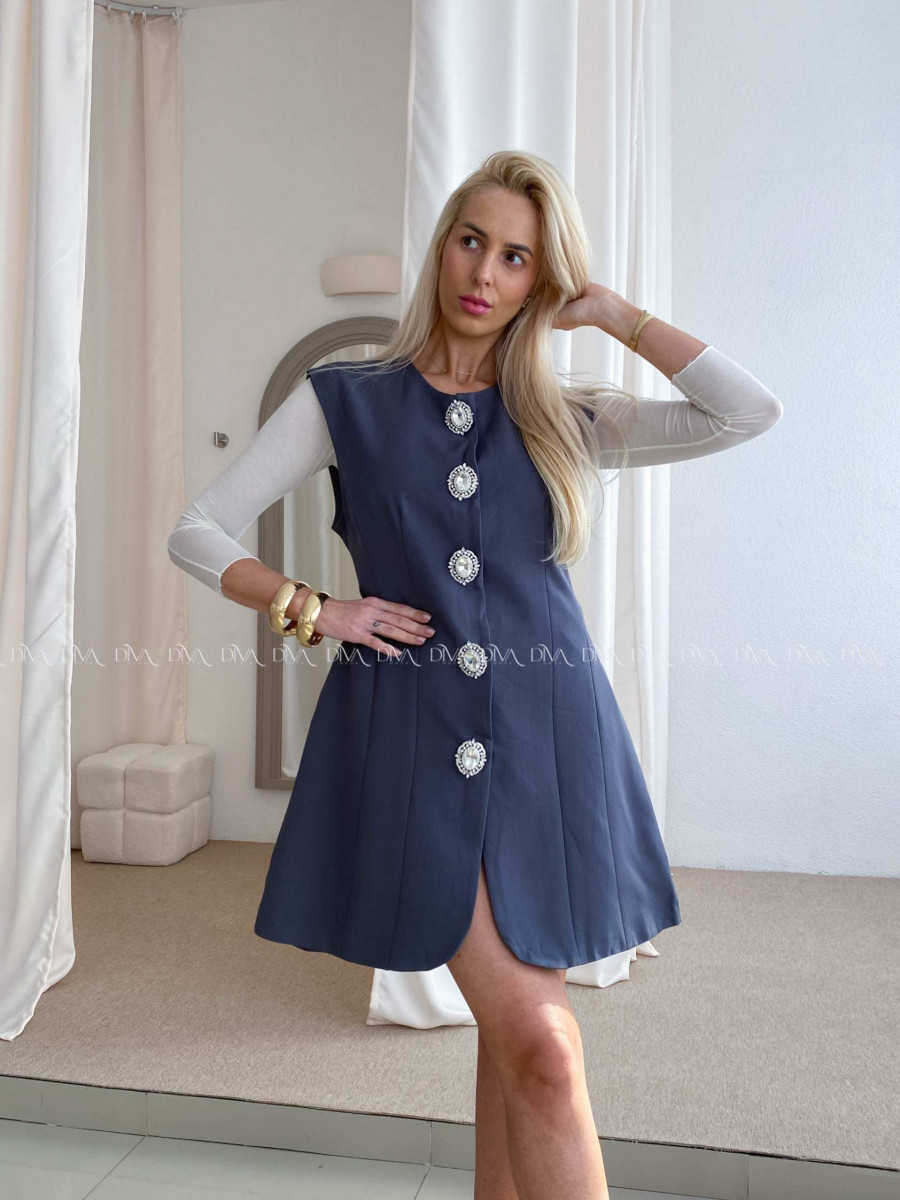 Elegantné šedé šaty so zdobenými gombíkmi AB 85