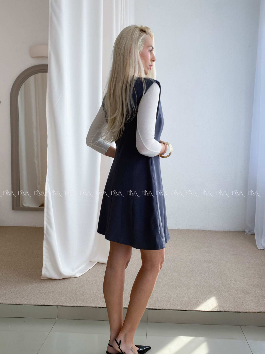 Elegantné šedé šaty so zdobenými gombíkmi AB 85