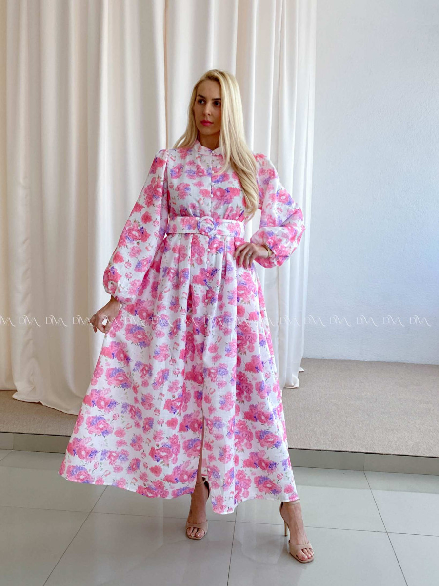 Kvetované maxi šaty s prímesou ľanu AB 77