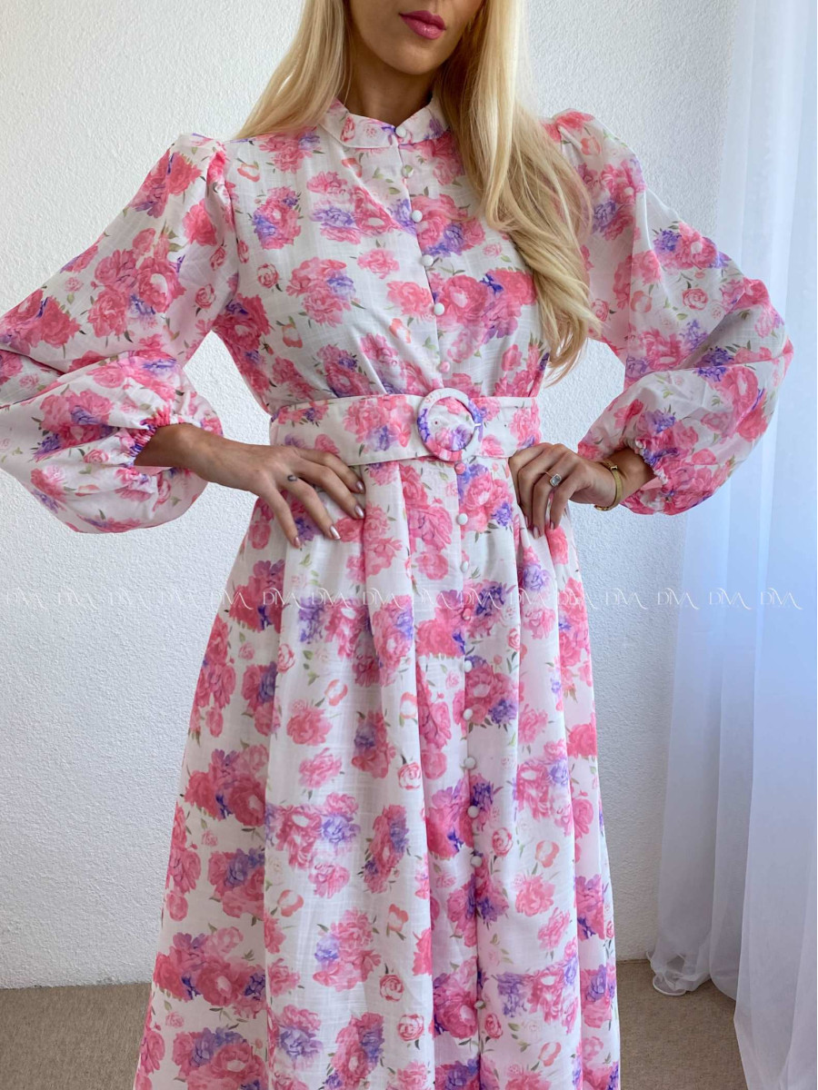 Kvetované maxi šaty s prímesou ľanu AB 77