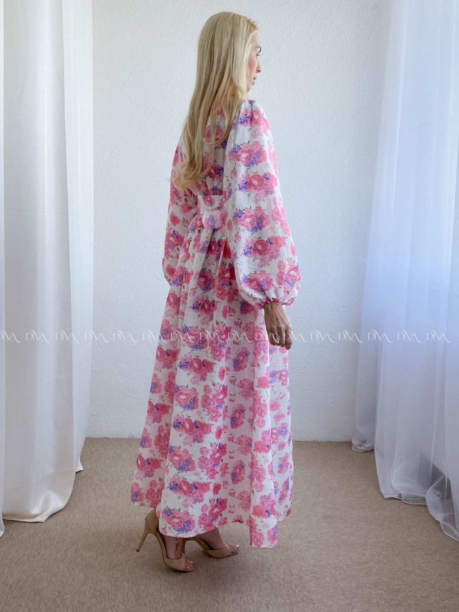 Kvetované maxi šaty s prímesou ľanu AB 77