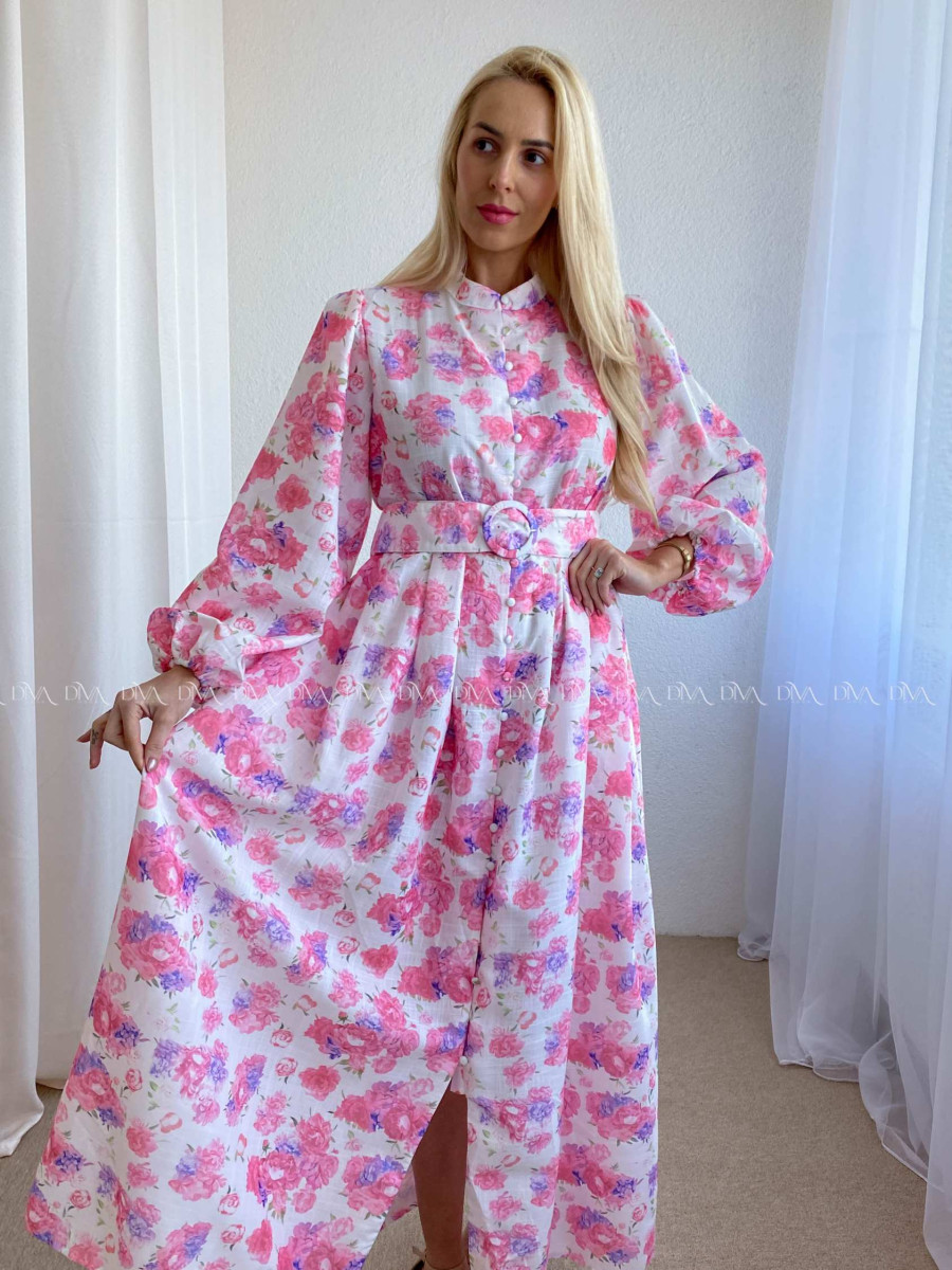 Kvetované maxi šaty s prímesou ľanu AB 77