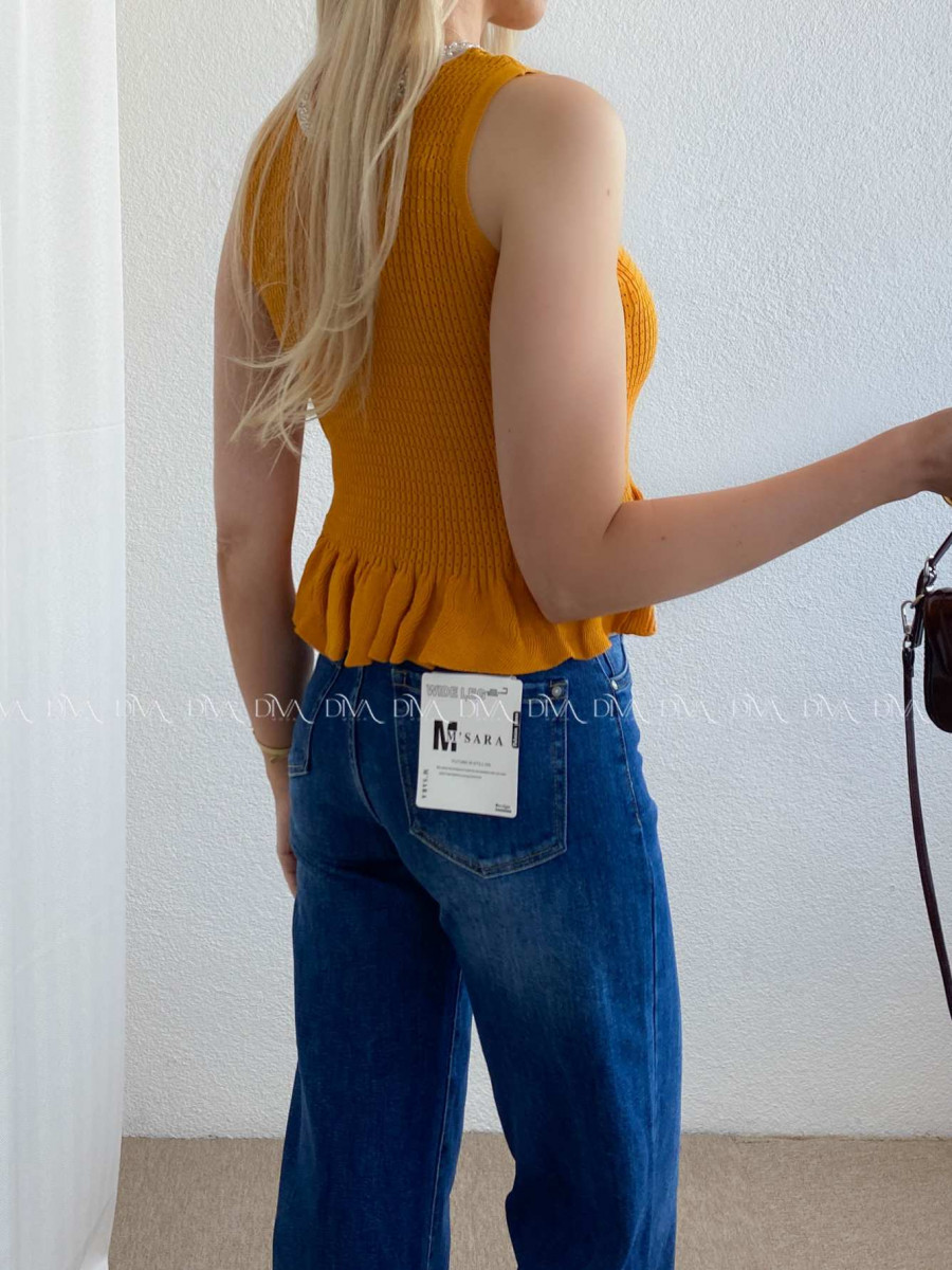 Dierkovaný úpletový top so zdobením horčicový AB 76