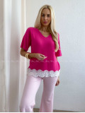 Svetríkový top s krátkym rukávom a krajkou fuchsia AB 63