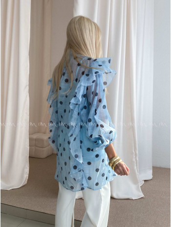 Midi bodkovaná blúzka s mašľou modrá AB 43