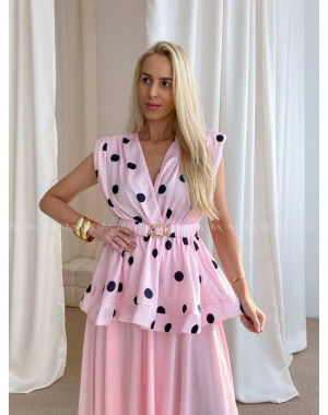 Saténový bodkovaný peplum top baby pink AB 79