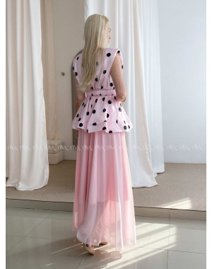 Saténový bodkovaný peplum top baby pink AB 79