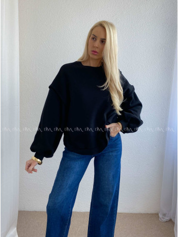 Oversize zateplená mikina s balónovými rukávmi čierna AB 86