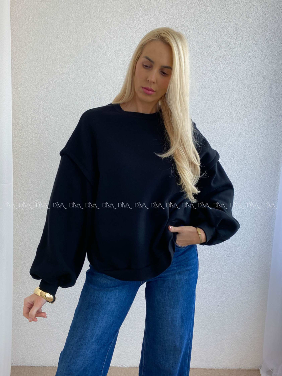 Oversize zateplená mikina s balónovými rukávmi čierna AB 86