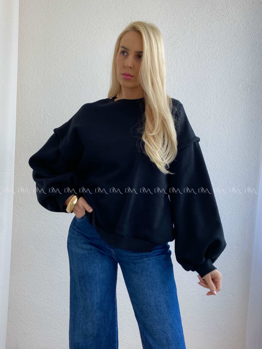 Oversize zateplená mikina s balónovými rukávmi čierna AB 86