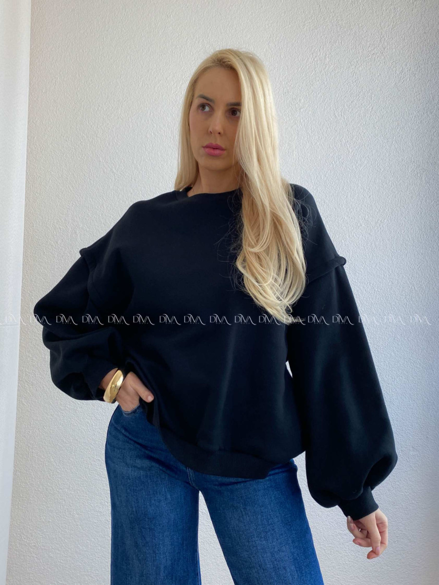 Oversize zateplená mikina s balónovými rukávmi čierna AB 86