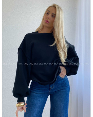 Oversize zateplená mikina s balónovými rukávmi čierna AB 86