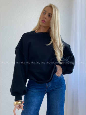 Oversize zateplená mikina s balónovými rukávmi čierna AB 86