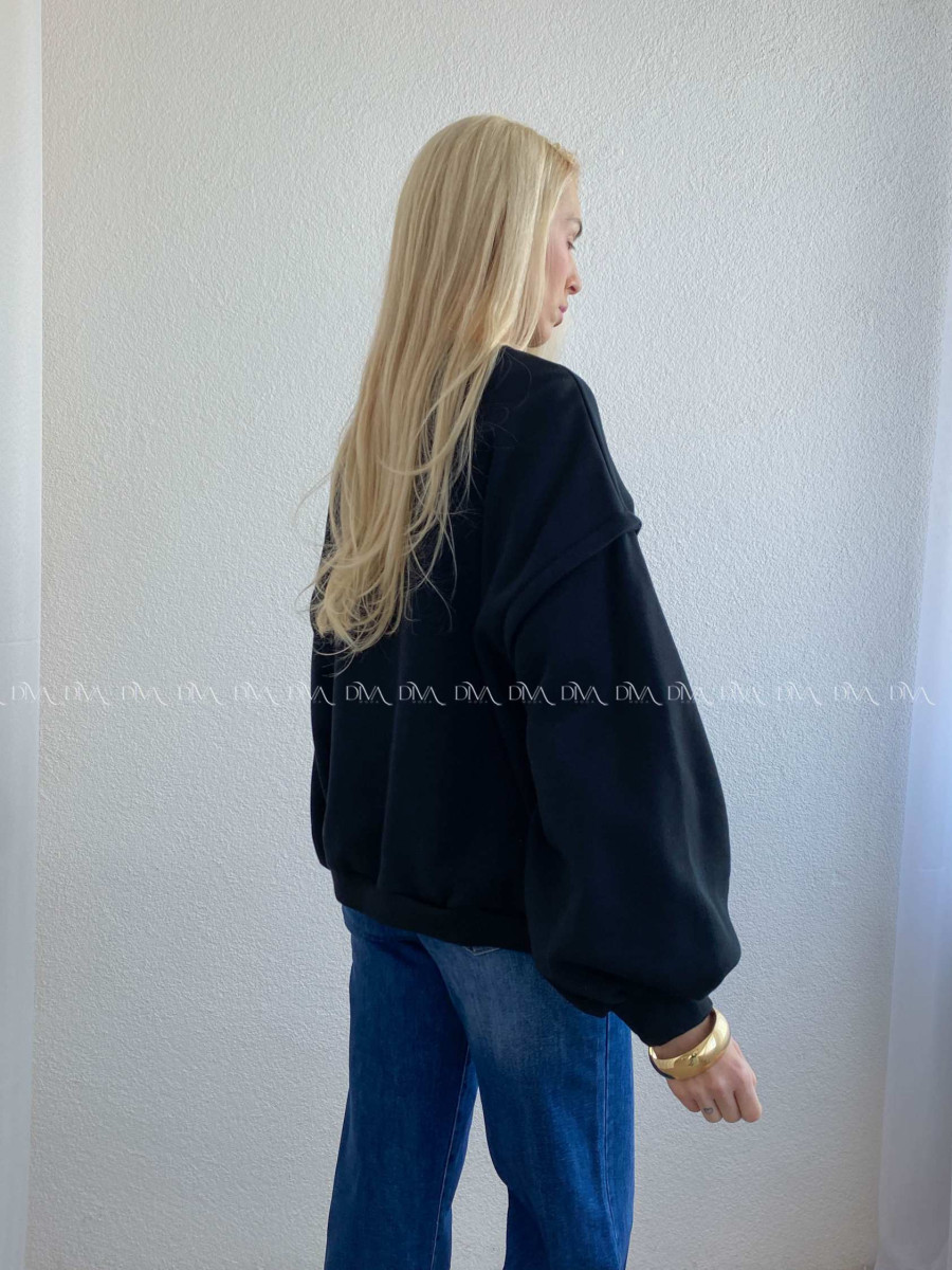 Oversize zateplená mikina s balónovými rukávmi čierna AB 86
