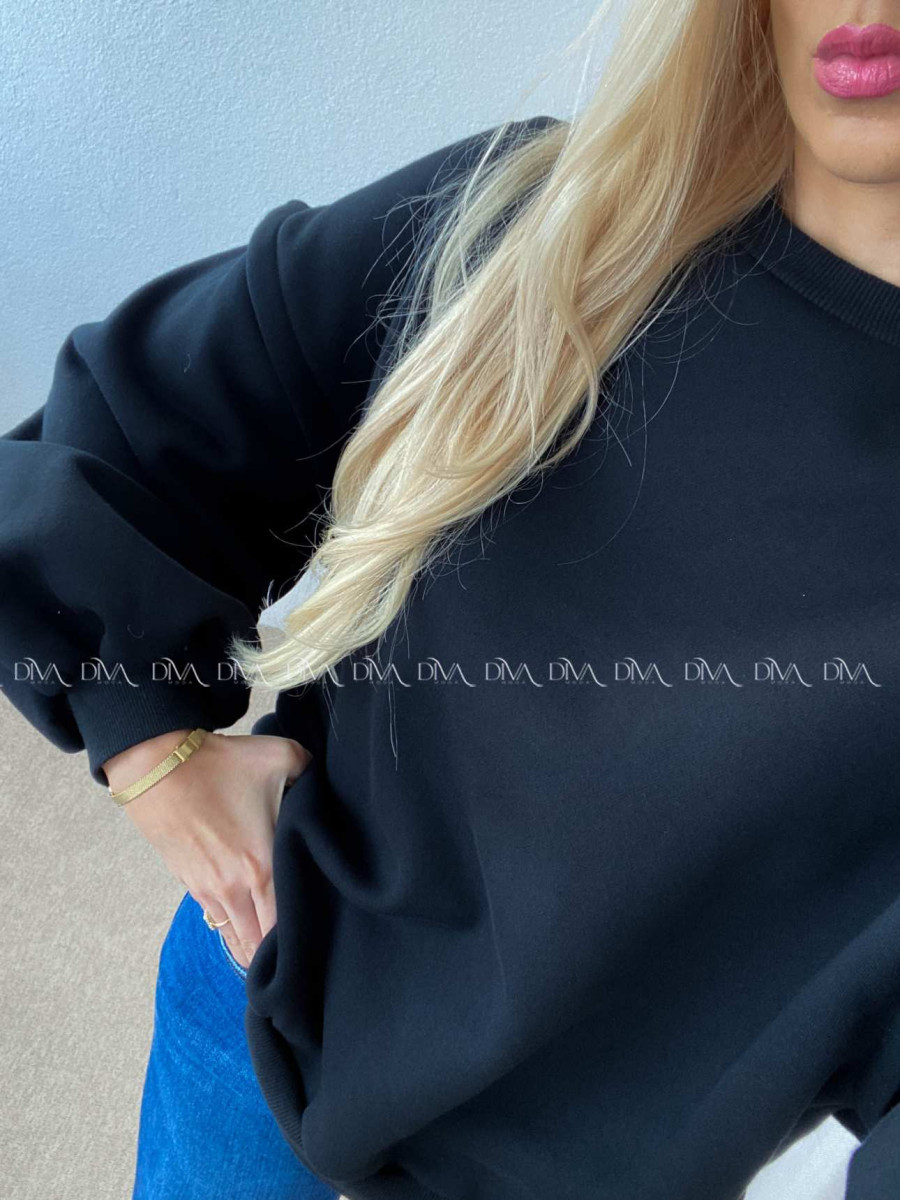 Oversize zateplená mikina s balónovými rukávmi čierna AB 86