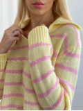 Pruhovaný sveter s límcom žlto-ružový AB 9