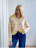 Pruhovaný sveter s límcom žlto-ružový AB 9