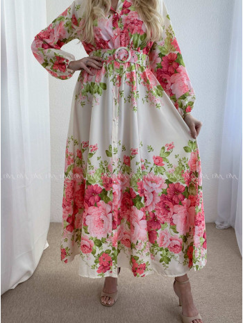 Maxi šaty s kvetmi carolina broskyňovo-ružové  P 95