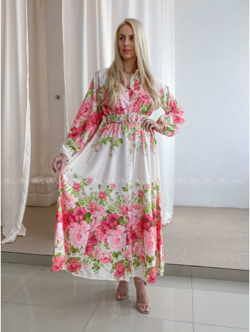 Maxi šaty s kvetmi carolina broskyňovo-ružové  P 95