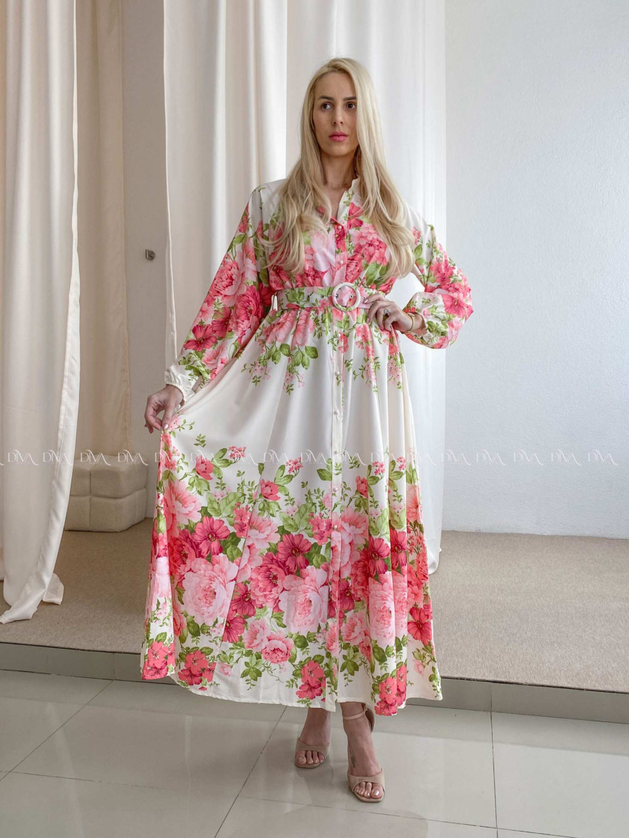 Maxi šaty s kvetmi carolina broskyňovo-ružové  P 95