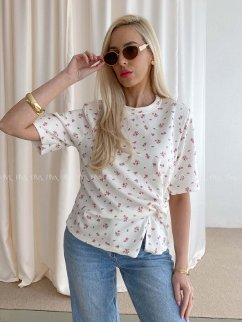 Kvetinkové tričko s uzlom biele AB 71