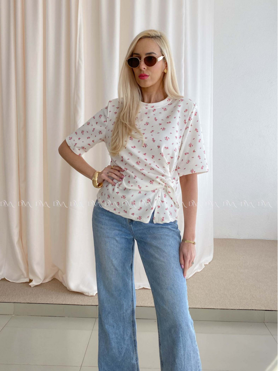 Kvetinkové tričko s uzlom biele AB 71