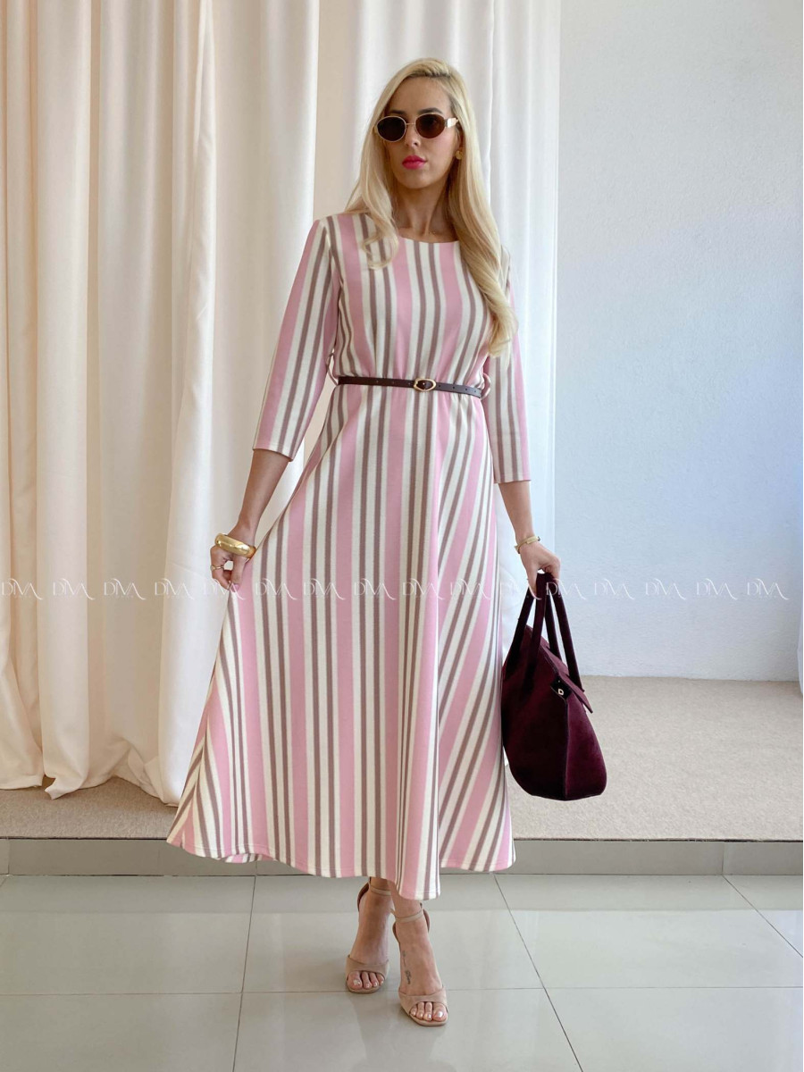 Pruhované maxi šaty ružové AB 72