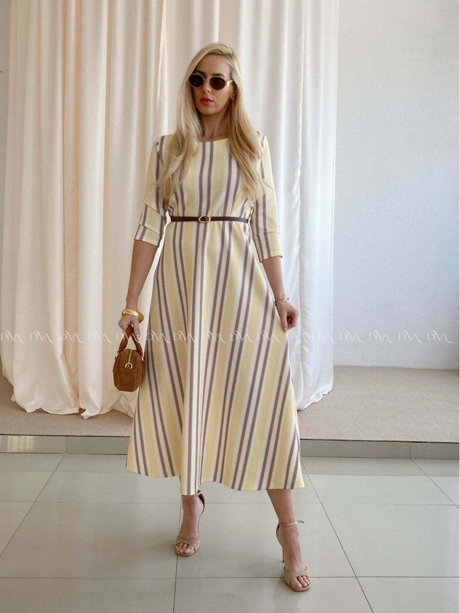 Pruhované maxi šaty banánové AB 72