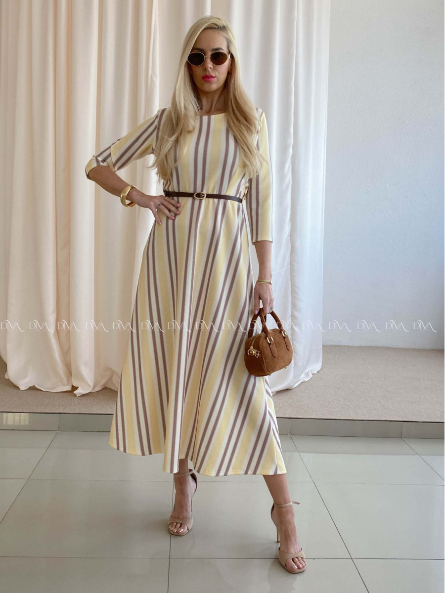 Pruhované maxi šaty banánové AB 72
