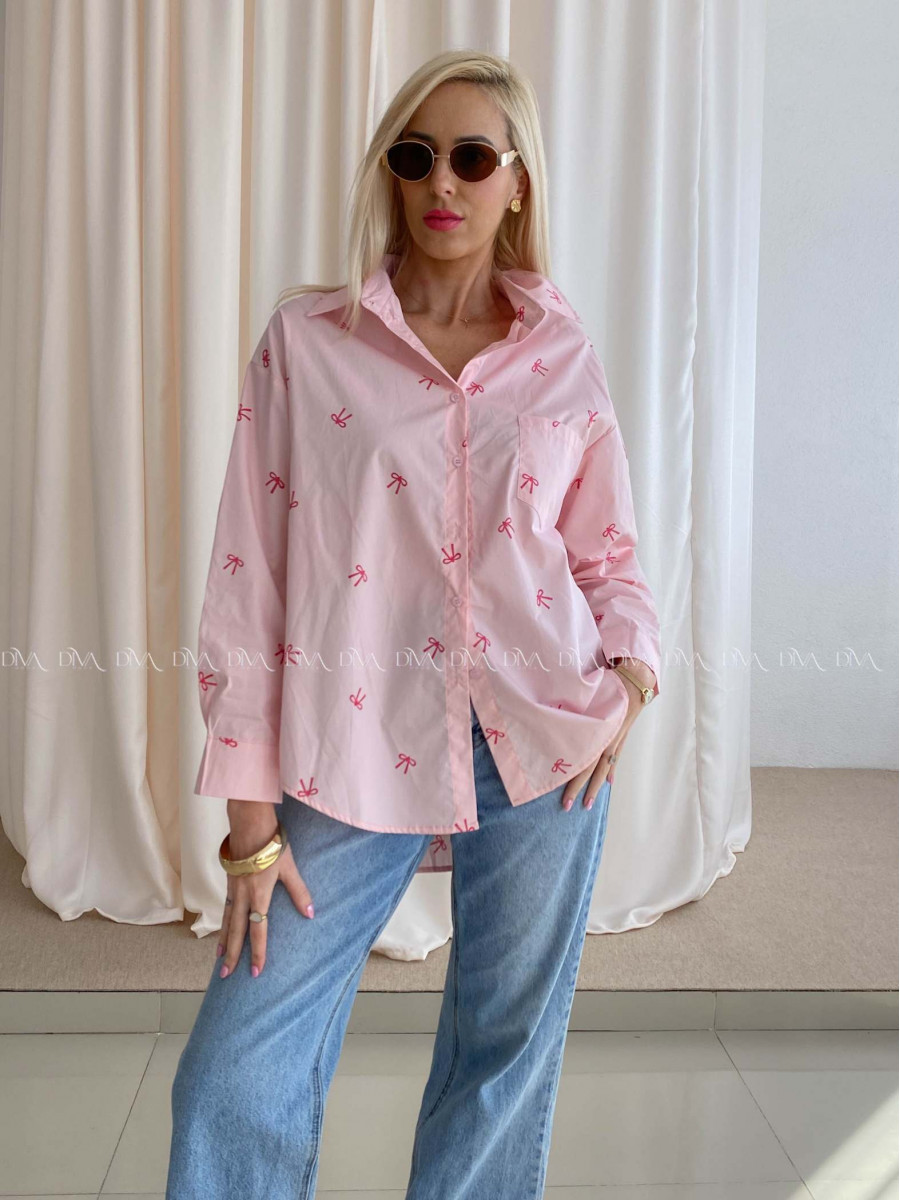 Oversize košeľa s mašličkami ružová AB 74