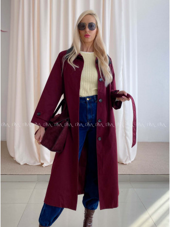 Trench coat burgundy s čiernym golierom AA 73