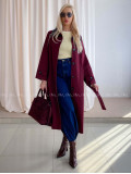 Trench coat burgundy s čiernym golierom AA 73