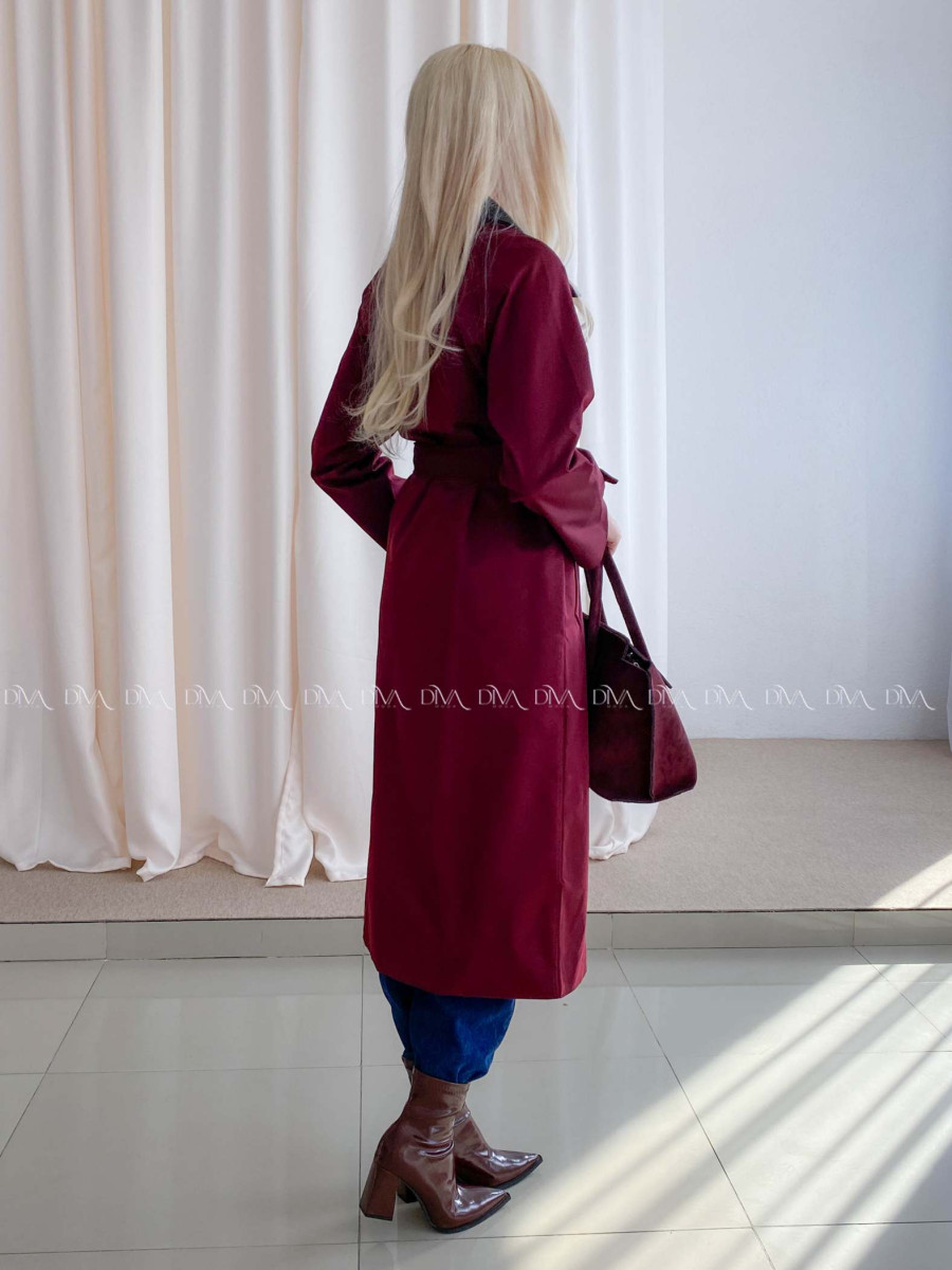 Trench coat burgundy s čiernym golierom AA 73