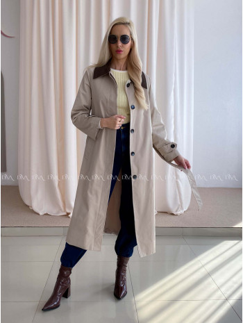 Trench coat béžový s čokoládovým golierom AA 73