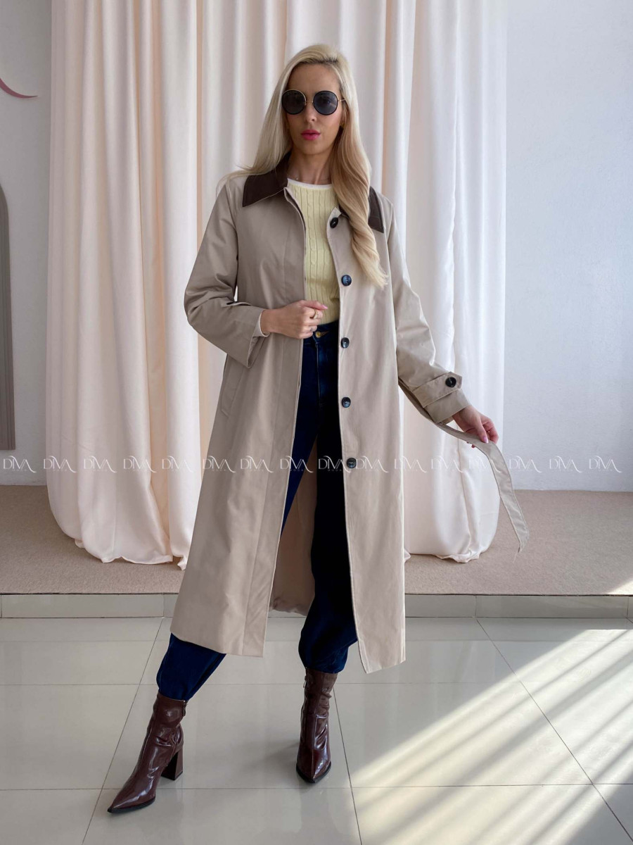 Trench coat béžový s čokoládovým golierom AA 73