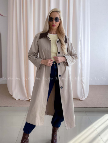 Trench coat béžový s čokoládovým golierom AA 73