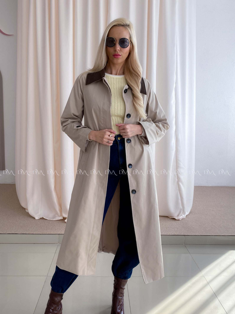 Trench coat béžový s čokoládovým golierom AA 73